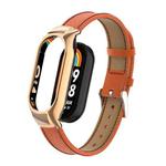 For Xiaomi Mi Band 8 Integrated Metal Case + Litchi Texture Leather Watch Band(Orange)