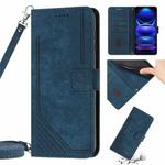 For Xiaomi Redmi K60 / K60 Pro Skin Feel Stripe Pattern Leather Phone Case with Lanyard(Blue)