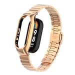For Xiaomi Mi Band 8 Integrated Metal Case + Bamboo One-bead Buckle Watch Band(Rose Gold)