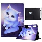 For Lenovo Tab P11 Pro Gen 2 Colored Drawing Horizontal Flip Tablet Leather Case(Kitty)