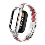 For Xiaomi Mi Band 8 Integrated Metal Case + Three-bead Watch Band(Silver+Red)
