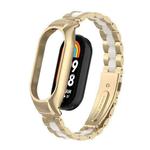 For Xiaomi Mi Band 8 Integrated Metal Case + Three-bead Watch Band(Champagne+White)