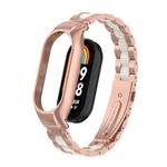 For Xiaomi Mi Band 8 Integrated Metal Case + Three-bead Watch Band(Rose Red+White)