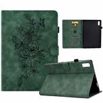 For Lenovo Tab M9 Peony Butterfly Embossed Leather Tablet Case(Green)