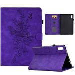 For Lenovo Tab P11 Gen 2 Peony Butterfly Embossed Leather Tablet Case(Purple)