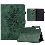 For Lenovo Tab P11 Gen 2 Peony Butterfly Embossed Leather Tablet Case(Green)