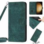 For Samsung Galaxy S23 5G Skin Feel Stripe Pattern Leather Phone Case with Lanyard(Green)