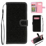 For Samsung Galaxy S10 Plus Glitter Powder Horizontal Flip Leather Case with Card Slots & Holder & Photo Frame & Wallet(Black)