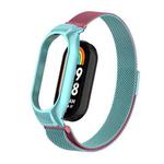 For Xiaomi Mi Band 8 Integrated Metal Case + Milanese Magnetic Watch Band(Pink Blue)