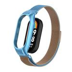 For Xiaomi Mi Band 8 Integrated Metal Case + Milanese Magnetic Watch Band(Gold Blue)