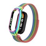 For Xiaomi Mi Band 8 Integrated Metal Case + Milanese Magnetic Watch Band(Rainbow Bars)