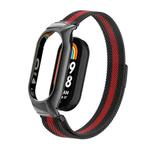 For Xiaomi Mi Band 8 Integrated Metal Case + Milanese Magnetic Watch Band(Black+Red)