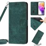 For Samsung Galaxy A03 Indonesia/Global Skin Feel Stripe Pattern Leather Phone Case with Lanyard(Green)