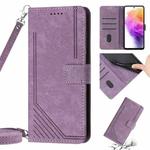 For Samsung Galaxy A03s 164mm Skin Feel Stripe Pattern Leather Phone Case with Lanyard(Purple)