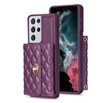 For Samsung Galaxy S21 Ultra 5G Horizontal Metal Buckle Wallet Rhombic Leather Phone Case(Dark Purple)