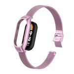 For Xiaomi Mi Band 8 Integrated Metal Case + Steel Mesh Slip Buckle Watch Band(Rose Pink)