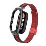 For Xiaomi Mi Band 8 Integrated Metal Case + Steel Mesh Buckle Watch Band(Black+Red)