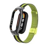 For Xiaomi Mi Band 8 Integrated Metal Case + Steel Mesh Buckle Watch Band(Black+Yellow)