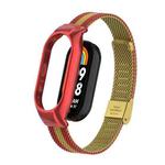 For Xiaomi Mi Band 8 Integrated Metal Case + Steel Mesh Buckle Watch Band(Red+Gold)