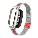 For Xiaomi Mi Band 8 Integrated Metal Case + Steel Mesh Buckle Watch Band(Silver+Red)