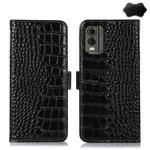 For Nokia C32 4G Crocodile Top Layer Cowhide Leather Phone Case(Black)