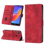 Skin-feel Embossed Leather Phone Case For Honor 8A/Y6 Pro 2019/Play 8A/8A Pro/8A 2020/8A Prime/Huawei Enjoy 9e/Huawei Y6 2019/Y6s 2019(Red)