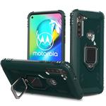 For Motorola Moto G8 Power Carbon Fiber Protective Case with 360 Degree Rotating Ring Holder(Green)