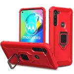 For Motorola Moto G8 Power Carbon Fiber Protective Case with 360 Degree Rotating Ring Holder(Red)