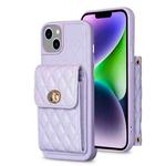 For iPhone 14 Plus Vertical Metal Buckle Wallet Rhombic Leather Phone Case(Purple)