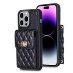 For iPhone 14 Pro Vertical Metal Buckle Wallet Rhombic Leather Phone Case(Black)