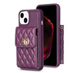 For iPhone 13 Vertical Metal Buckle Wallet Rhombic Leather Phone Case(Dark Purple)