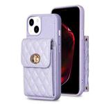 For iPhone 13 Vertical Metal Buckle Wallet Rhombic Leather Phone Case(Purple)