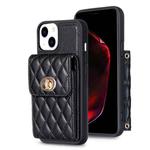 For iPhone 13 Vertical Metal Buckle Wallet Rhombic Leather Phone Case(Black)