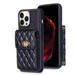 For iPhone 13 Pro Vertical Metal Buckle Wallet Rhombic Leather Phone Case(Black)