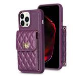 For iPhone 13 Pro Max Vertical Metal Buckle Wallet Rhombic Leather Phone Case(Dark Purple)