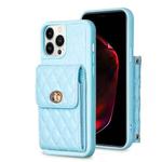 For iPhone 13 Pro Max Vertical Metal Buckle Wallet Rhombic Leather Phone Case(Blue)