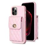 For iPhone 12 / 12 Pro Vertical Metal Buckle Wallet Rhombic Leather Phone Case(Pink)
