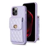 For iPhone 12 / 12 Pro Vertical Metal Buckle Wallet Rhombic Leather Phone Case(Purple)