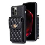 For iPhone 12 / 12 Pro Vertical Metal Buckle Wallet Rhombic Leather Phone Case(Black)