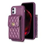 For iPhone 11 Vertical Metal Buckle Wallet Rhombic Leather Phone Case(Dark Purple)