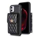 For iPhone 11 Vertical Metal Buckle Wallet Rhombic Leather Phone Case(Black)