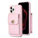 For iPhone 11 Pro Max Vertical Metal Buckle Wallet Rhombic Leather Phone Case(Pink)