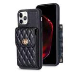 For iPhone 11 Pro Max Vertical Metal Buckle Wallet Rhombic Leather Phone Case(Black)
