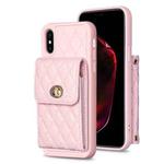 For iPhone X / XS Vertical Metal Buckle Wallet Rhombic Leather Phone Case(Pink)