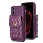 For iPhone X / XS Vertical Metal Buckle Wallet Rhombic Leather Phone Case(Dark Purple)