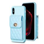 For iPhone X / XS Vertical Metal Buckle Wallet Rhombic Leather Phone Case(Blue)