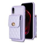 For iPhone XR Vertical Metal Buckle Wallet Rhombic Leather Phone Case(Purple)