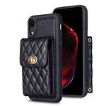 For iPhone XR Vertical Metal Buckle Wallet Rhombic Leather Phone Case(Black)