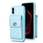 For iPhone XS Max Vertical Metal Buckle Wallet Rhombic Leather Phone Case(Blue)