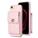 For iPhone SE 2022 / SE 2020 / 7 / 8 Vertical Metal Buckle Wallet Rhombic Leather Phone Case(Pink)